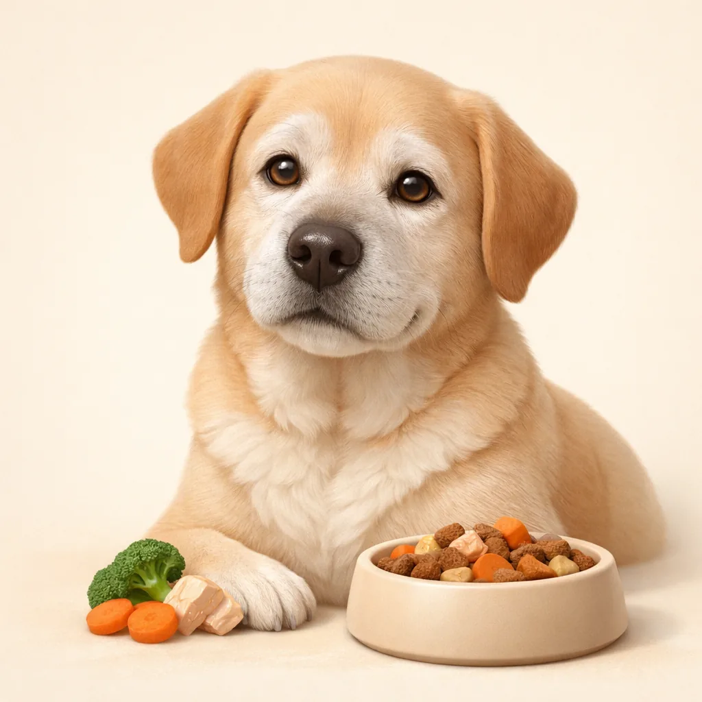 perro senior mayor con hocico gris, expresión tranquila y pacífica, fotografía natural de mascotas, luz suave, ojos sabios y amables