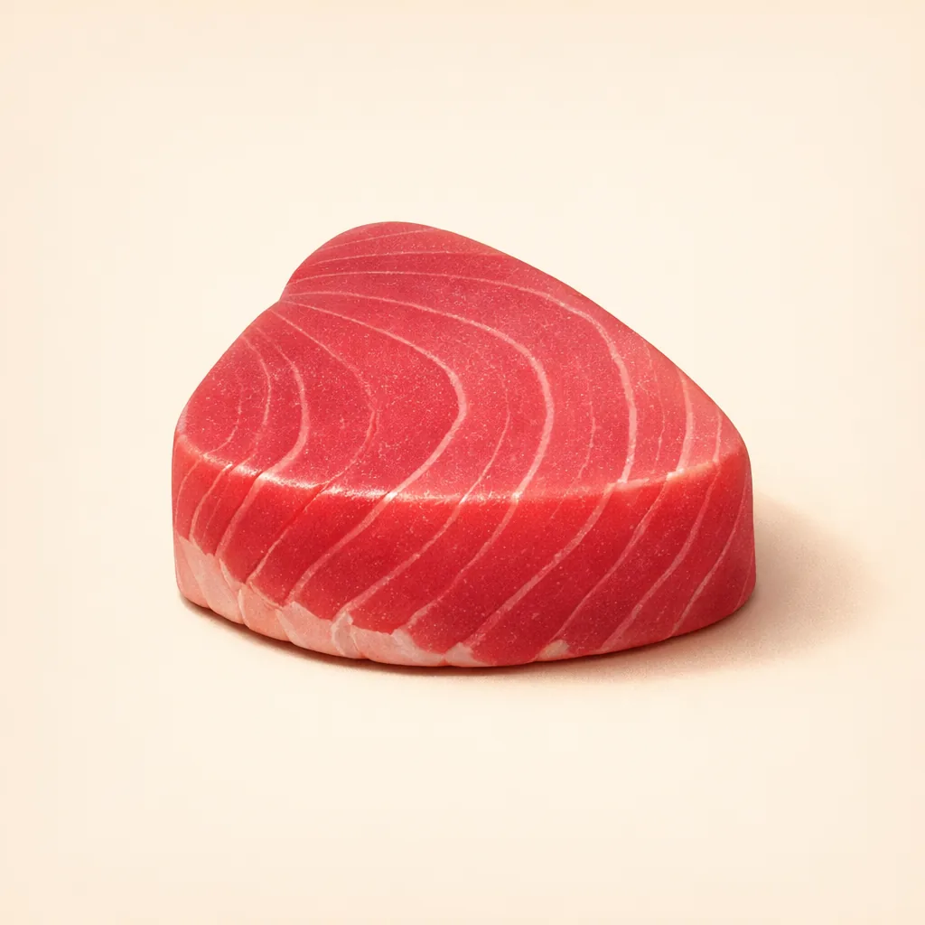 filete de atún fresco, fotografía natural de alimentos, fondo blanco limpio